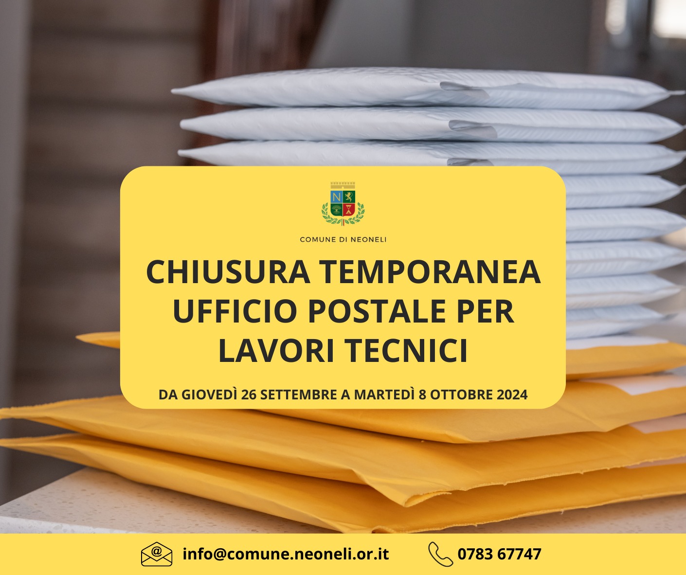 Chiusura temporanea Ufficio Postale di Neoneli